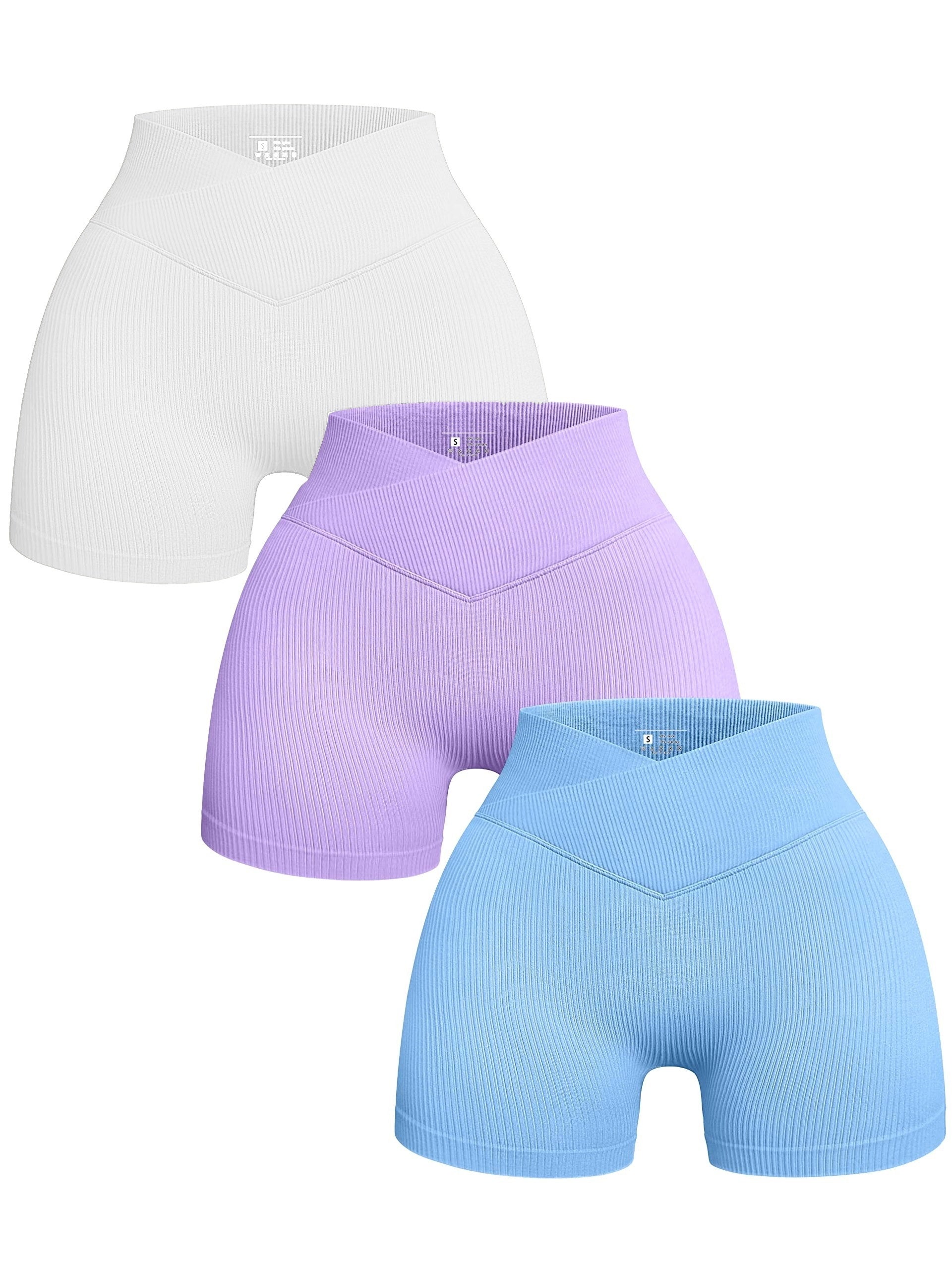 3pcs Cross Waist Ribbed Yoga Shorts Seamless Workout High Waist