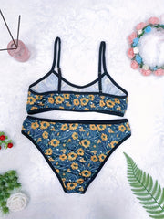 Floral Print Unlined Bra & Brief 2pcs Set