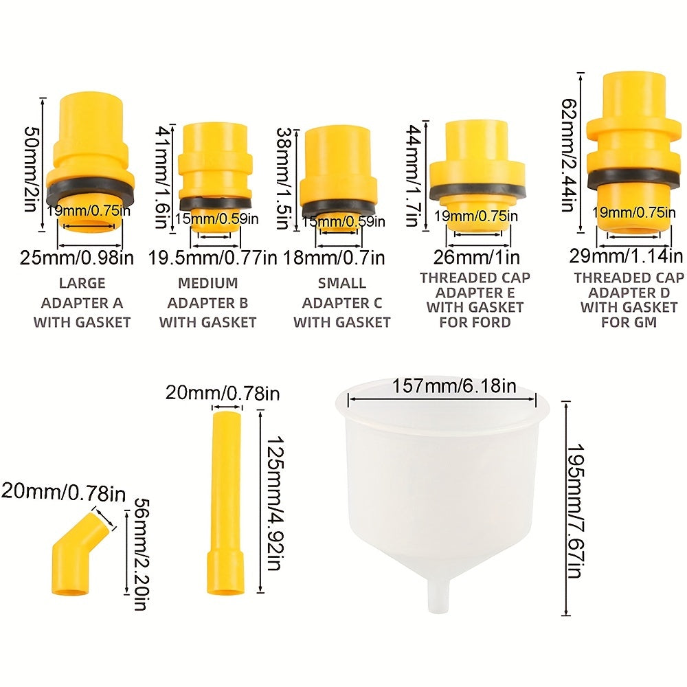 15pcs Radiator Coolant Filling Funnel Kit Spill Proof