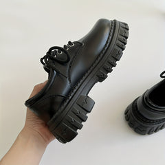 Women's Platform Loafers Lace Up Shoes British Style