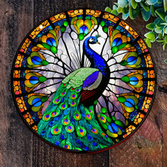 Peacock Suncatcher Stained Glass Window Hanging For Decoration