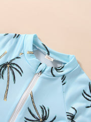 Baby Girls Coconut Tree Print Swimsuit Short Sleeve Kids Beach Jumpsuit