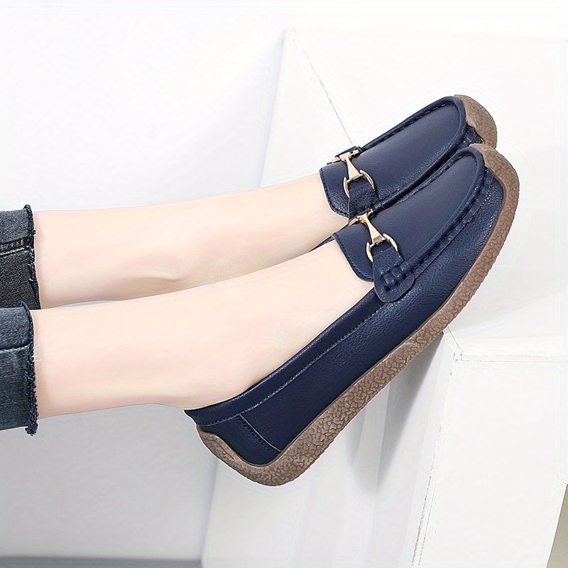 Women's Buckle Decor Flat Loafers Casual Slip On Shoes
