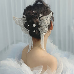 Crystal Faux Pearl Butterfly Hair Clip for Women Bride Wedding Accessories