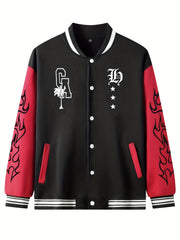 Men's Star Embroidery Varsity Jacket, Spring Fall School Baseball