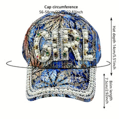 GIRL STAR Baseball Cap Faux Pearl Rhinestone Decor Sun Hat
