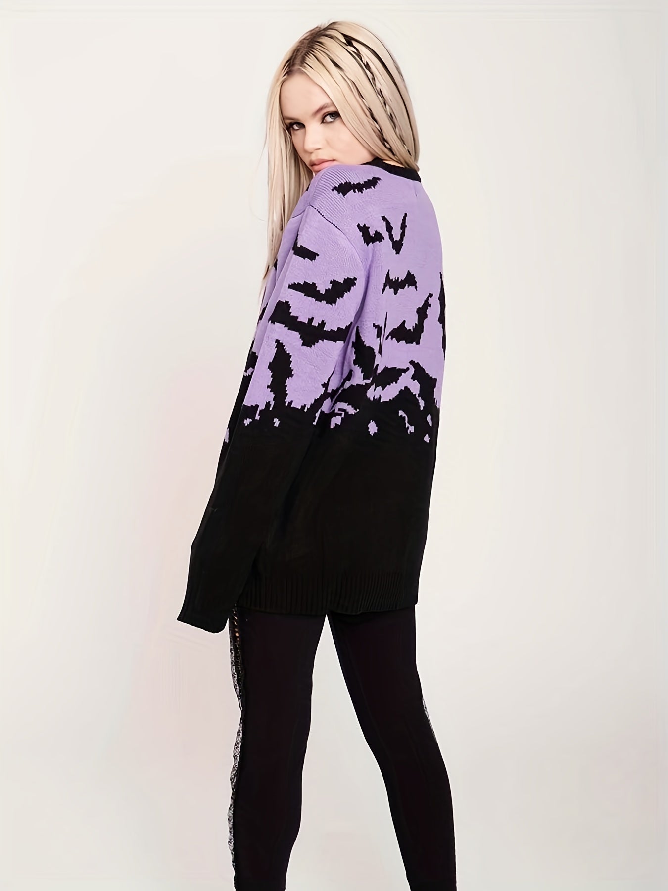 Halloween Batwing Pattern Sweater Long Sleeve Crew Neck Pullover