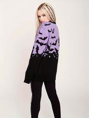 Halloween Batwing Pattern Sweater Long Sleeve Crew Neck Pullover