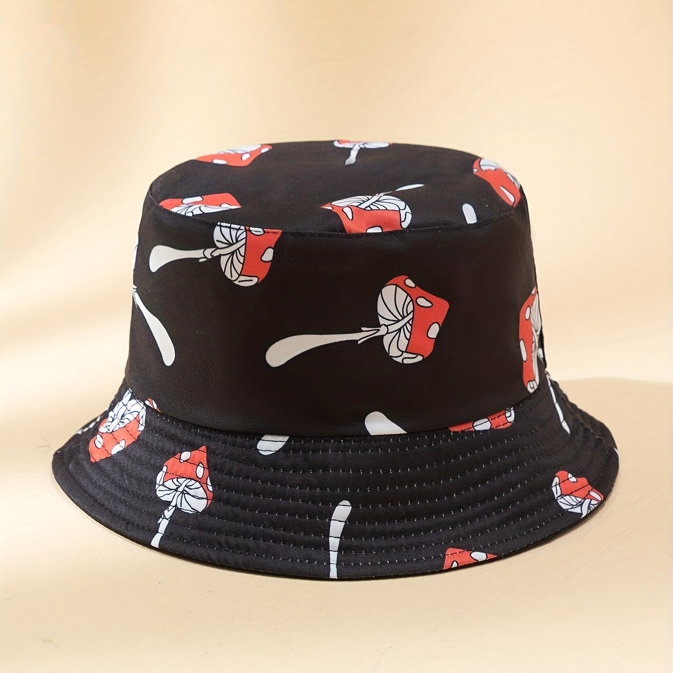 Red Mushroom Print Bucket Hat Reversible Hip Hop Basin Hat