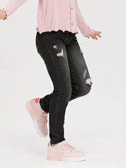 Girls Ripped Skinny Denim Trousers Zipper Fly Casual Jeans