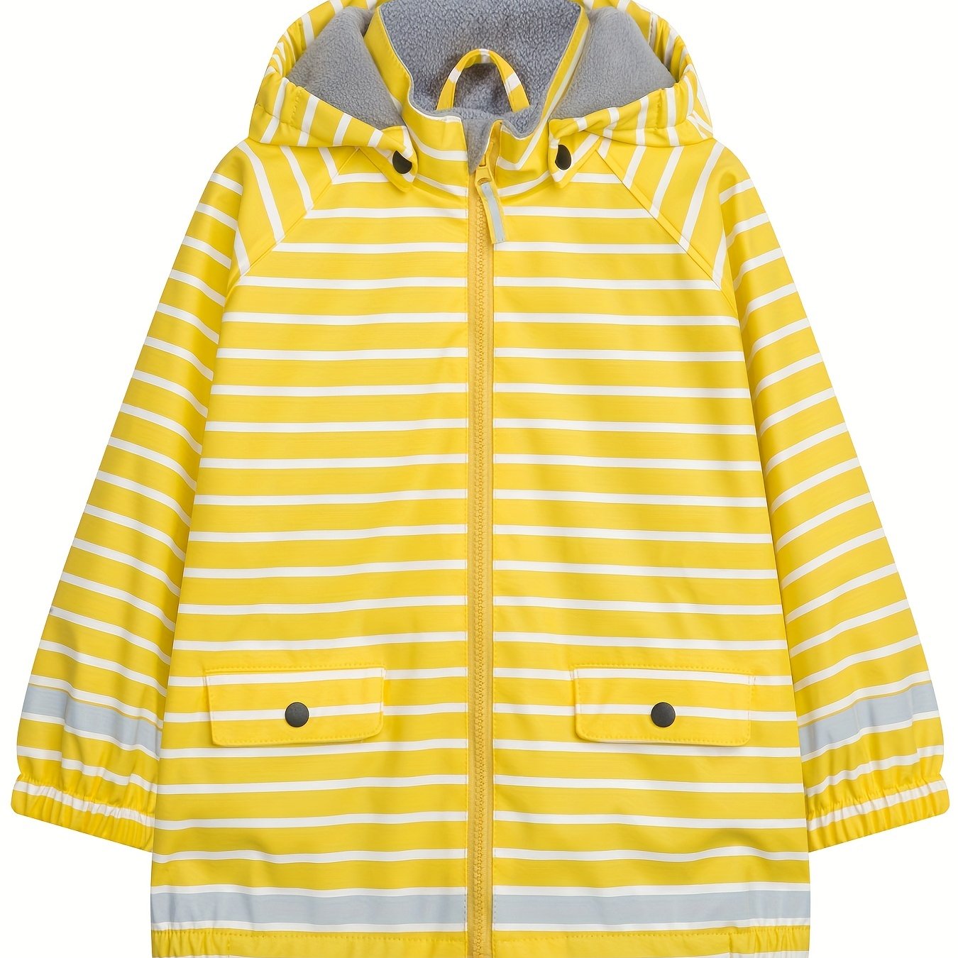 Girl's Striped Waterproof Hooded Jacket Active Zip Up Fleece