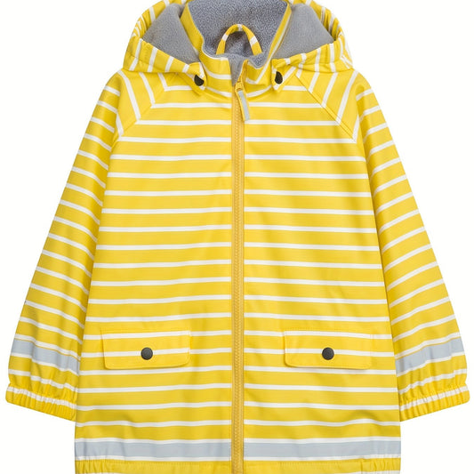 Girl's Striped Waterproof Hooded Jacket Active Zip Up Fleece