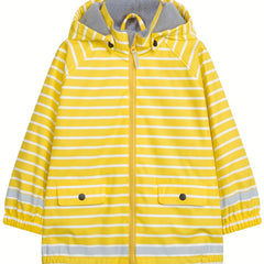 Girl's Striped Waterproof Hooded Jacket Active Zip Up Fleece