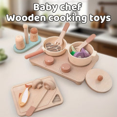 16pcs Wooden Kitchen Playset for Realistic Cooking Simulation