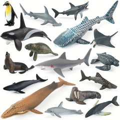 16pcs Mini Ocean Animal Figurines: Sharks, Whales & Manatee - Party Decoration