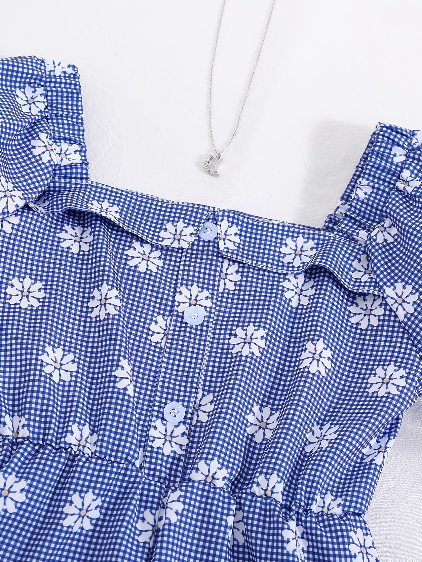 Girls Short Bubble Sleeve Romper Flowers Print Jumpsuit
