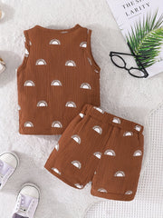 Baby Boys Summer Sun Graphic Outfit Vest Top & Shorts Kids 2pcs Set