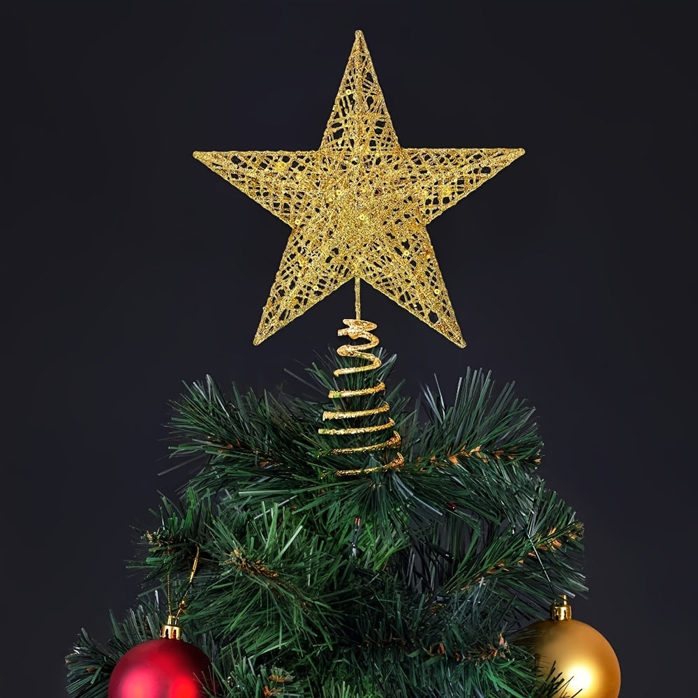 Christmas Glitter Golden Hollow Star Tree Top Decoration