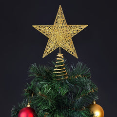 Christmas Glitter Golden Hollow Star Tree Top Decoration