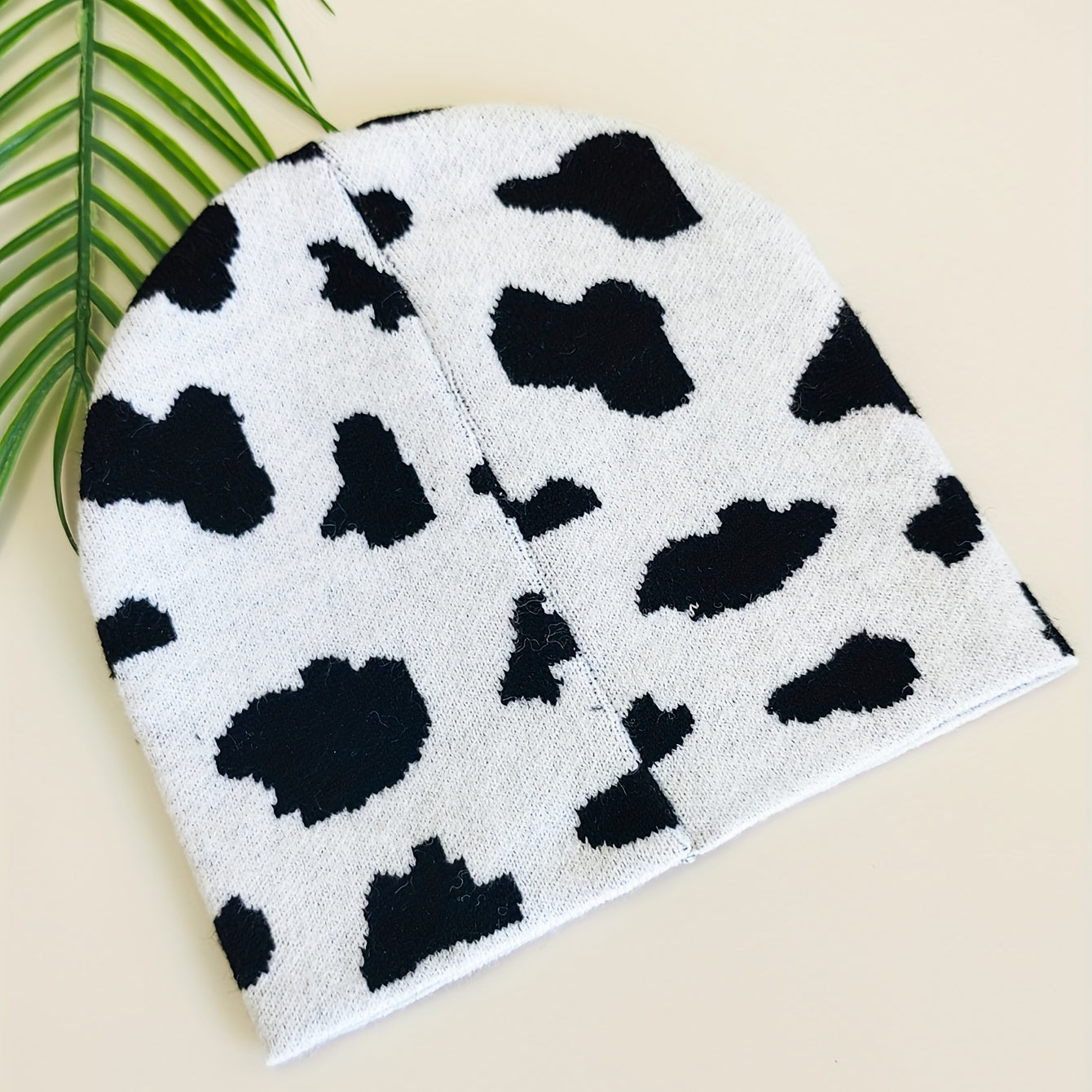 Cow Pattern Jacquard Beanie & Knit Hat Warm Skull Cap Elastic Knitted Ski Hats