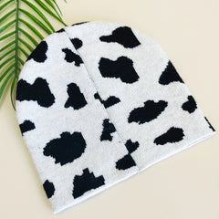 Cow Pattern Jacquard Beanie & Knit Hat Warm Skull Cap Elastic Knitted Ski Hats