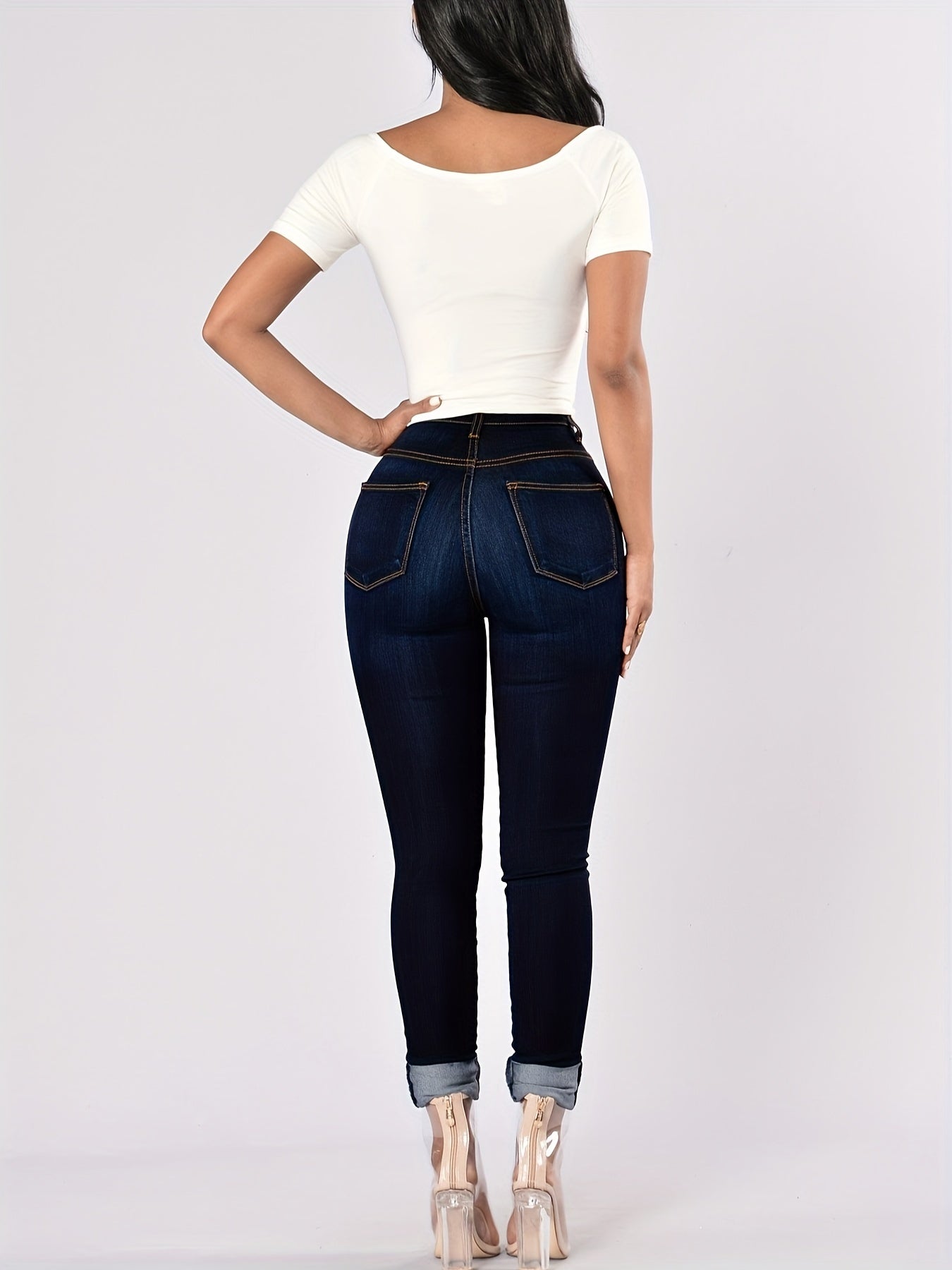 High Rise Skinny Jeans Slash Pocket Denim Pants