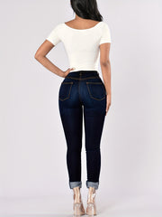 High Rise Skinny Jeans Slash Pocket Denim Pants