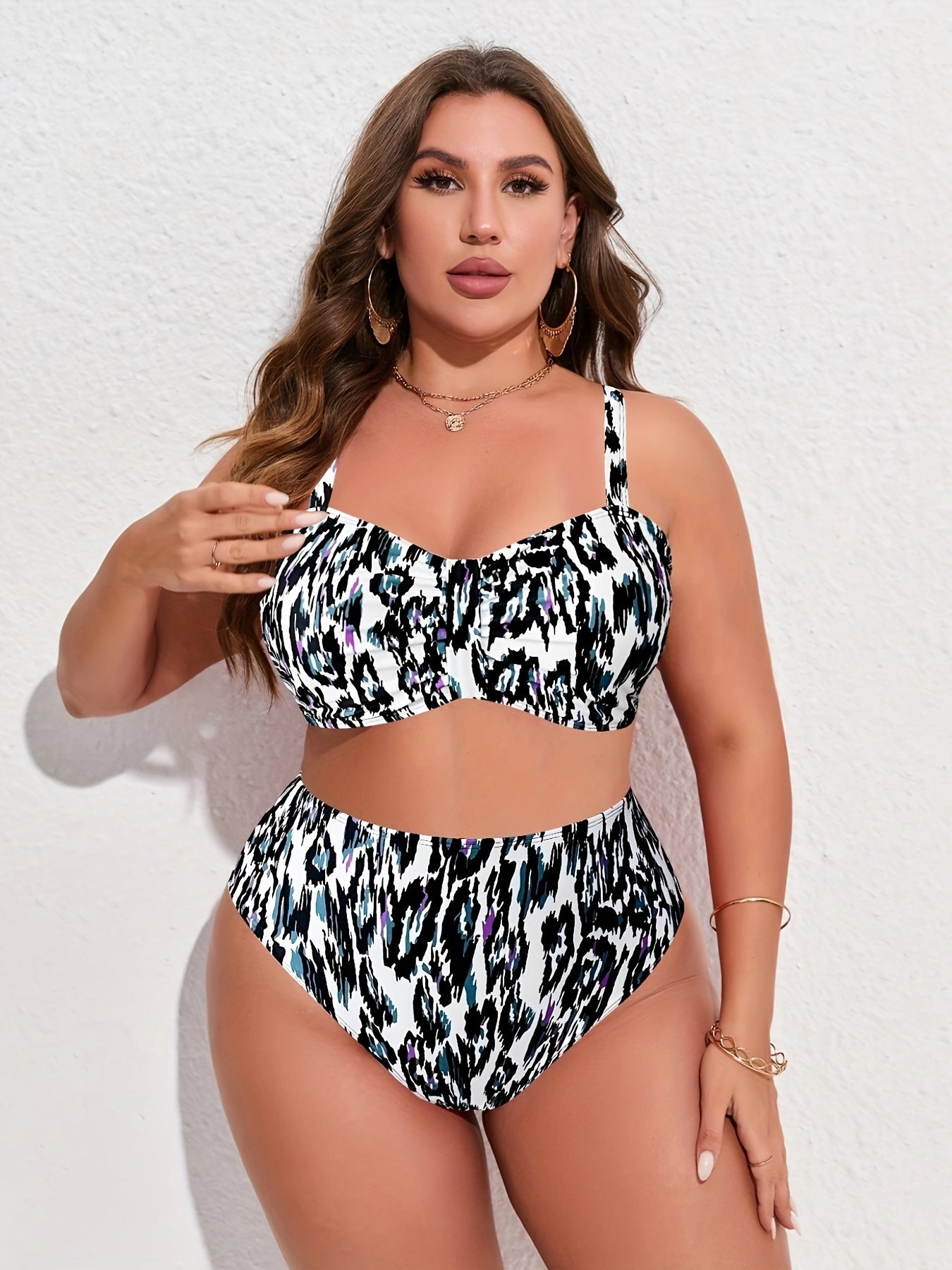 Tie Dye Leopard Print Bikini Set 3 Piece Swimsuit