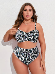 Tie Dye Leopard Print Bikini Set 3 Piece Swimsuit