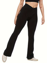 Solid V Waist Flared Leggings High Rise Slight Stretch
