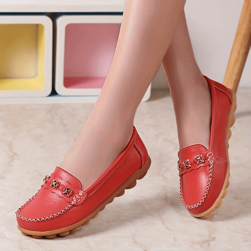 Women's Metal Decor Flat Loafers Slip On Shoes