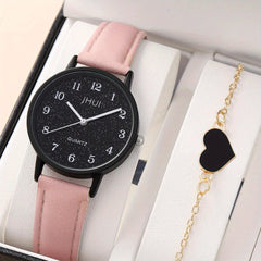 Kids Quartz Watch & Heart Bracelet Gift Set