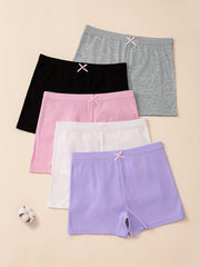 5pcs Girl's Cotton Boxer Briefs Bowknot Elastic Waist Shorts