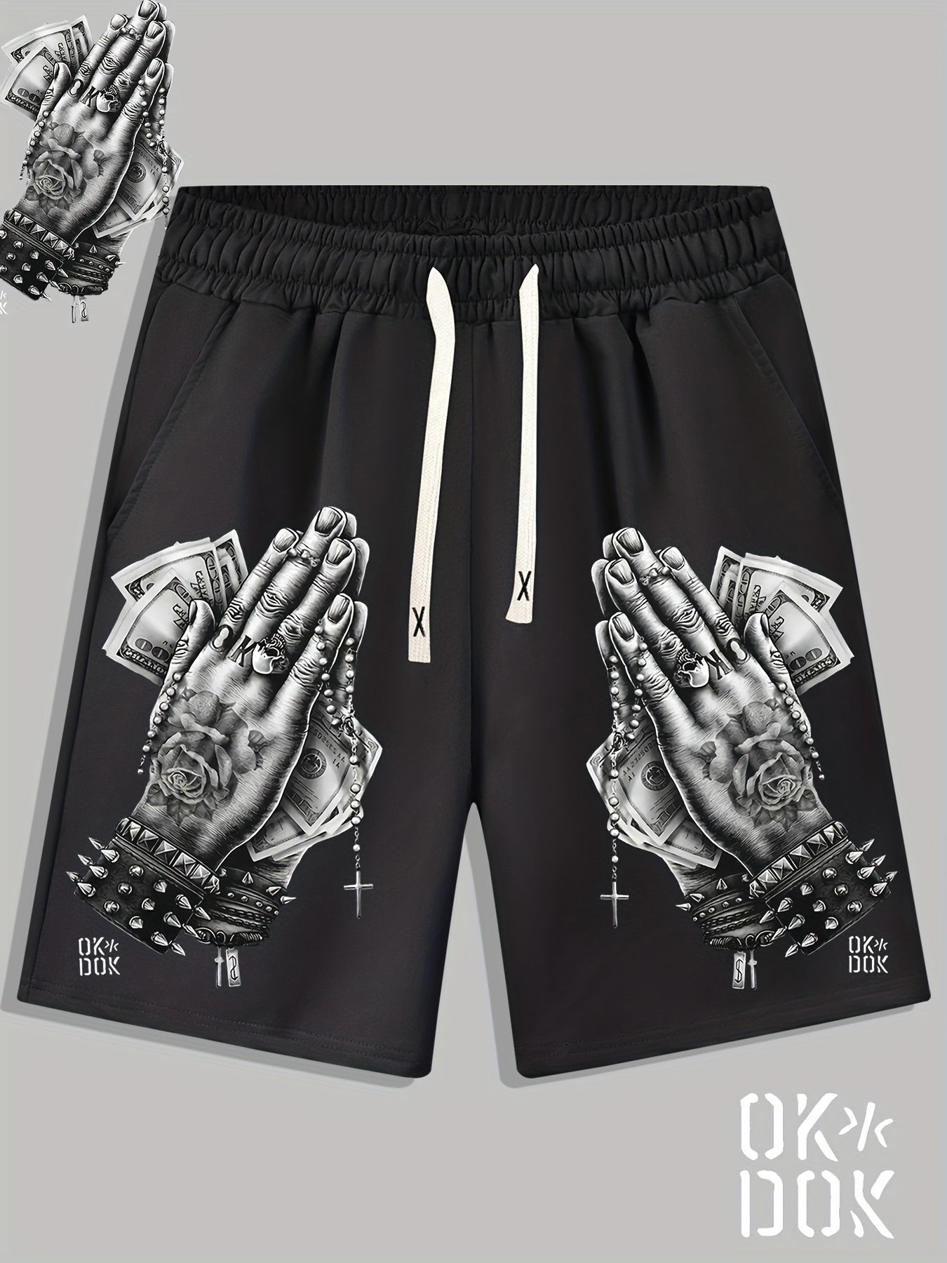Men's Money Pattern Comfy Shorts with Elastic Waist