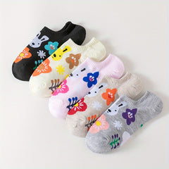 10 Pairs Girls Cartoon Rabbit Boat Socks, Breathable and Comfortable