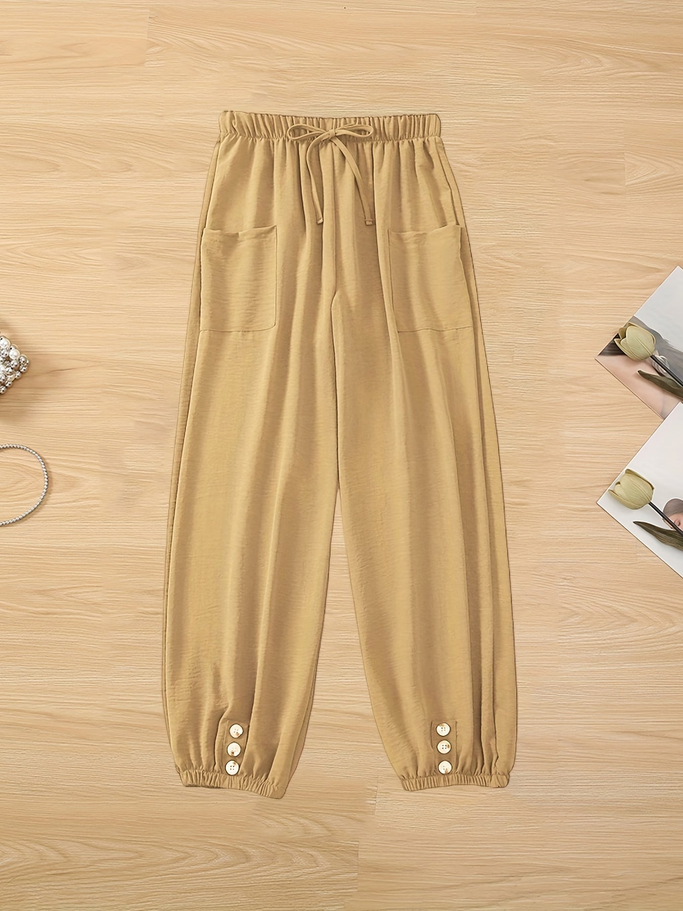 Drawstring Waist Wide Leg Pants Pocket Casual Pants