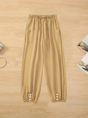 Drawstring Waist Wide Leg Pants Pocket Casual Pants