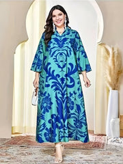 Modest Abaya Dress Women's Plus Floral Ruffled Maxi Dress