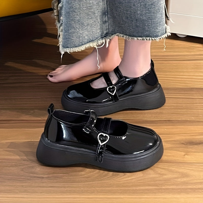 Women's Platform Mary Jane Heart Buckle Loafers