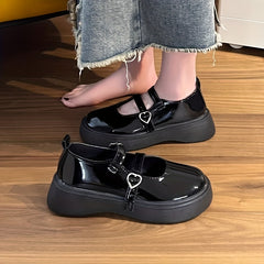Women's Platform Mary Jane Heart Buckle Loafers