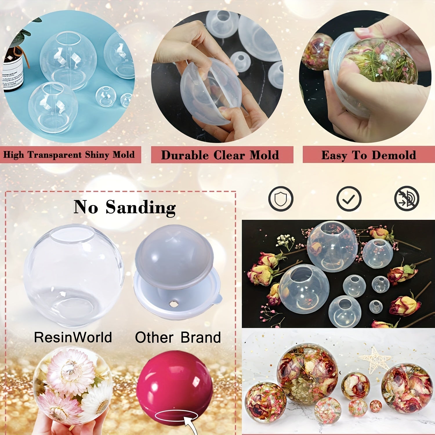 4pcs 08cm Silicone Sphere Molds for Resin Casting