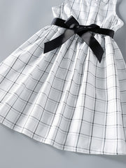 Girls Plaid Sleeveless Dress with Bow Belt