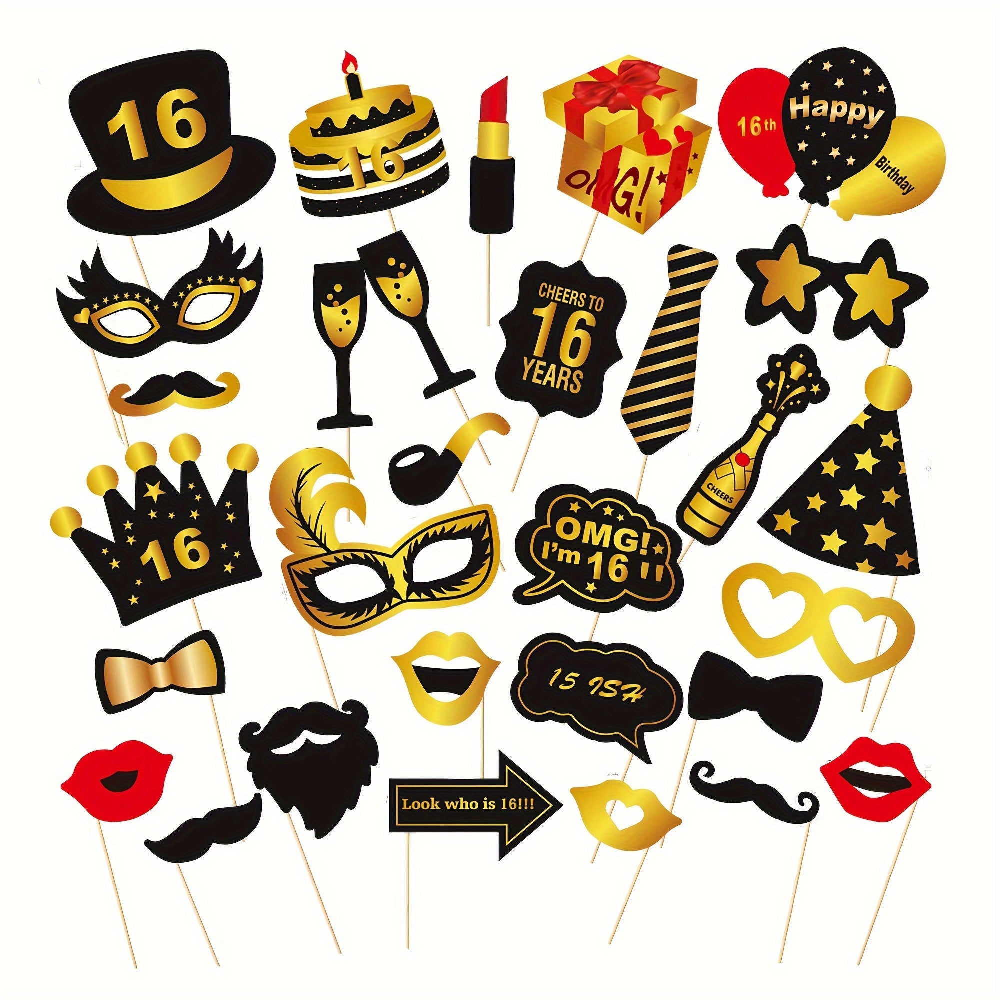 30pcs Golden Birthday Photo Props Party Decoration Shooting Supplies