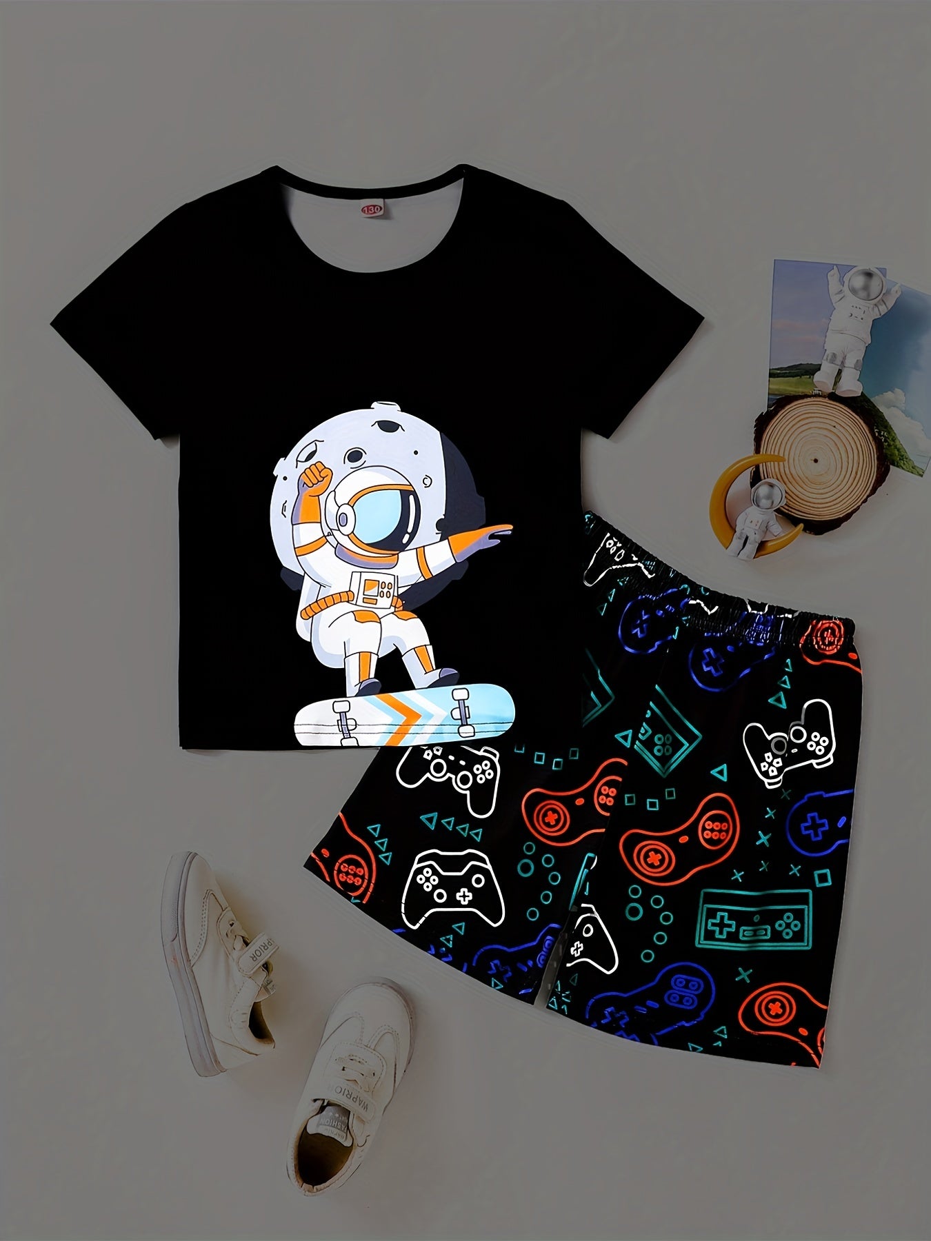 Boys Astronaut Skater Graphic T-shirt & Gamepad Shorts Set