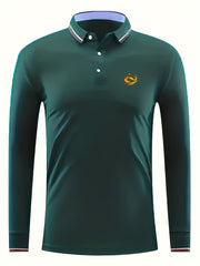 Men's Wing Print Polo Shirt Long Sleeve Breathable Button Up Lapel Shirt