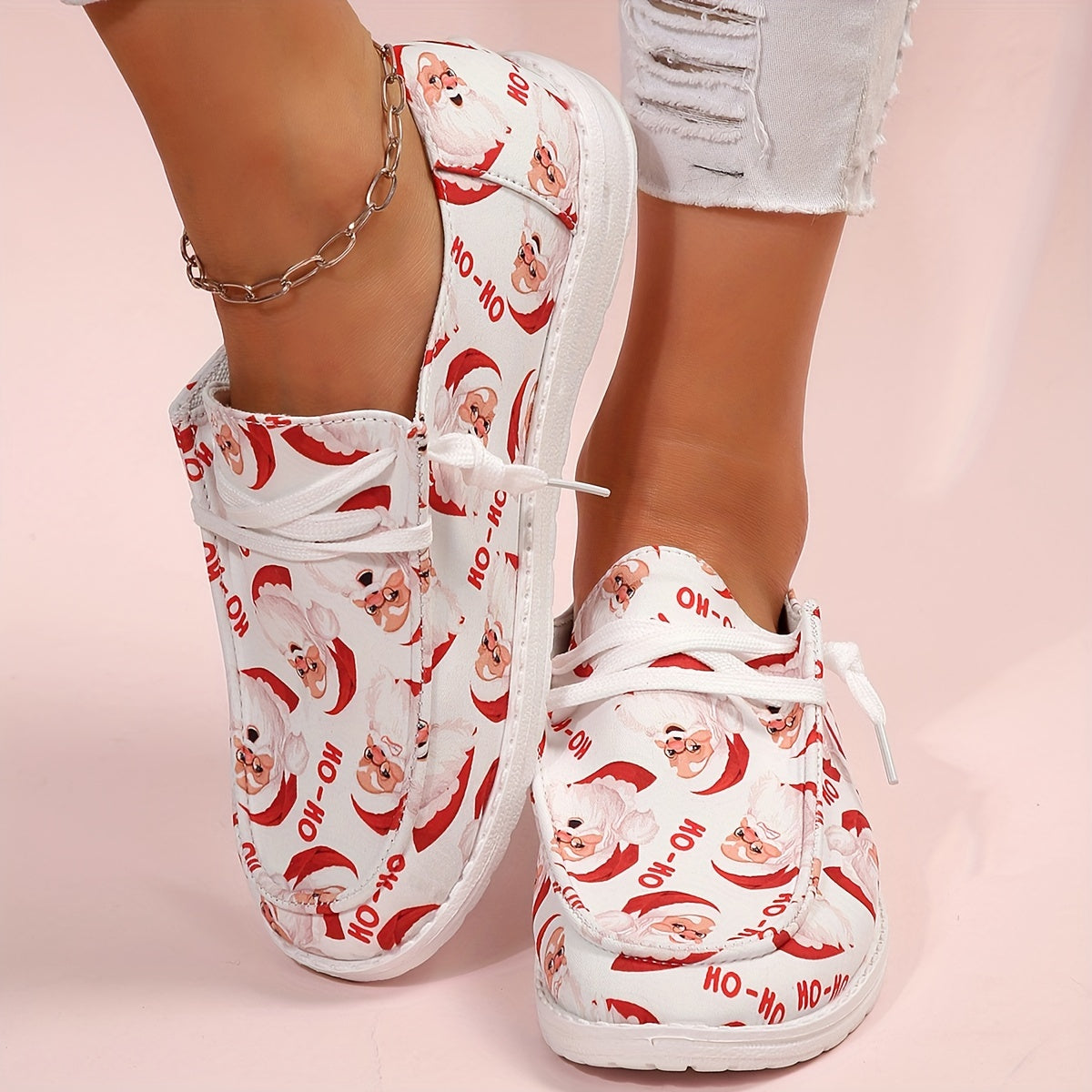 Christmas Elements Print Low Top Sneakers Lightweight Casual Shoes