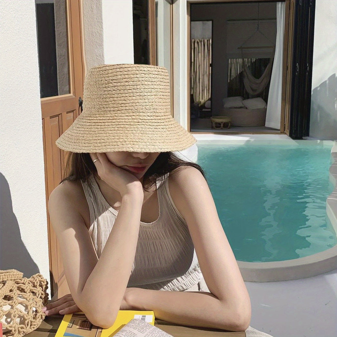 Brown Sun Hat Straw Bucket Cap Beach Hat Women