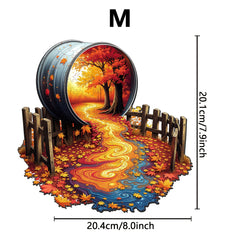 Autumn Maple Leaf Path Scenery Wooden Puzzle Art of Nautilus Box
