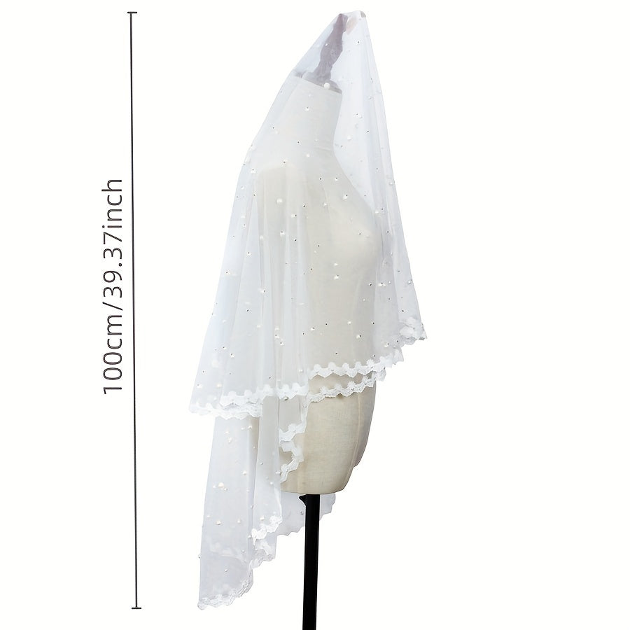 Bridal Pearl Lace Edge Head Veil Wedding Hair Accessories