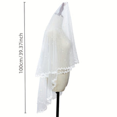 Bridal Pearl Lace Edge Head Veil Wedding Hair Accessories